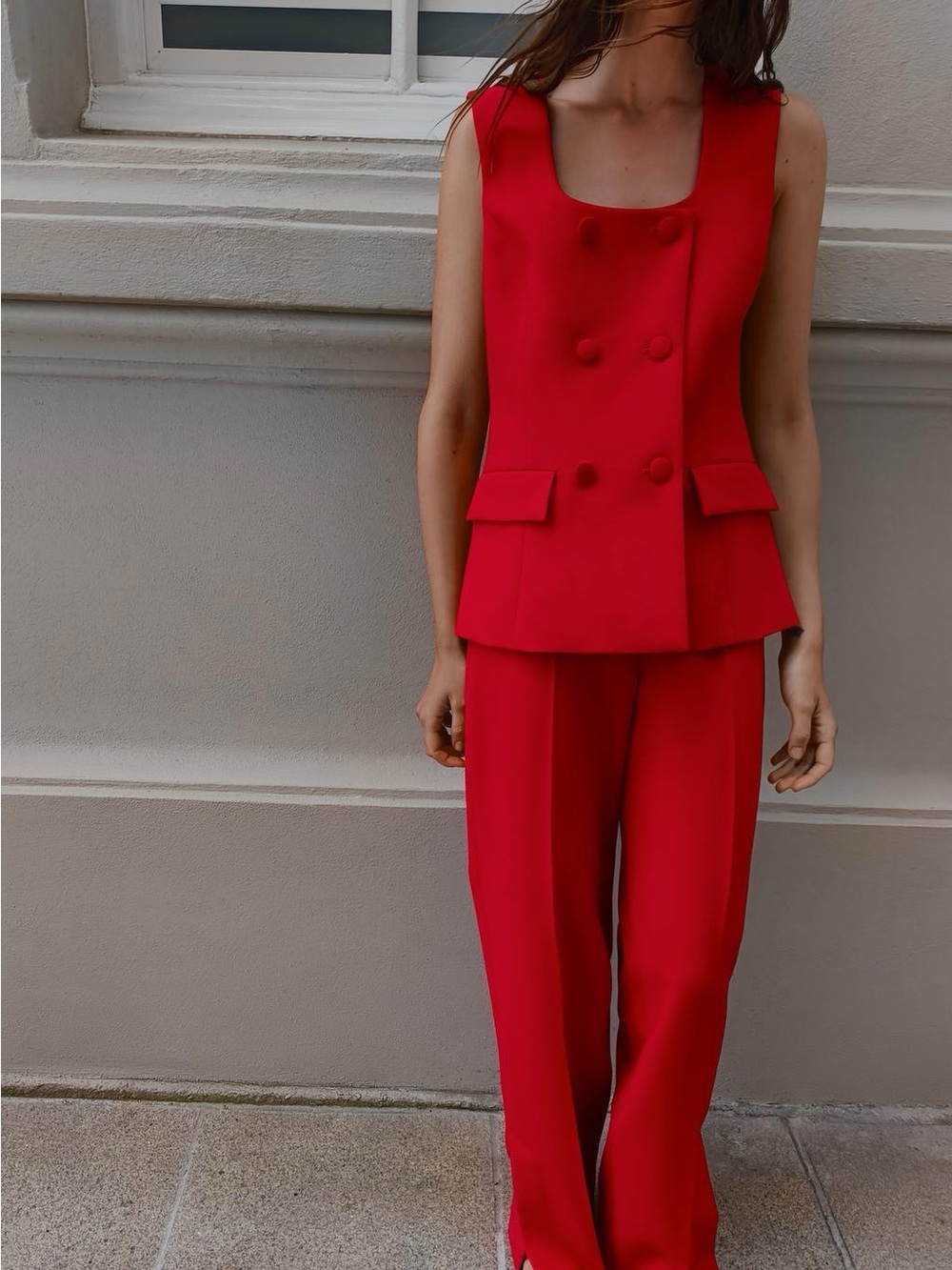 Zara Red Sleeveless Double-Breasted Vest